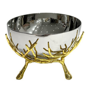 Round Stainless Steel Golden Base Fruit Bowl
