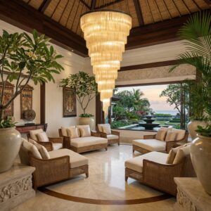 “Tropical Zen”: A Custom Alabaster-Texture Chandelier for a Nusa Dua Luxury Spa Resort