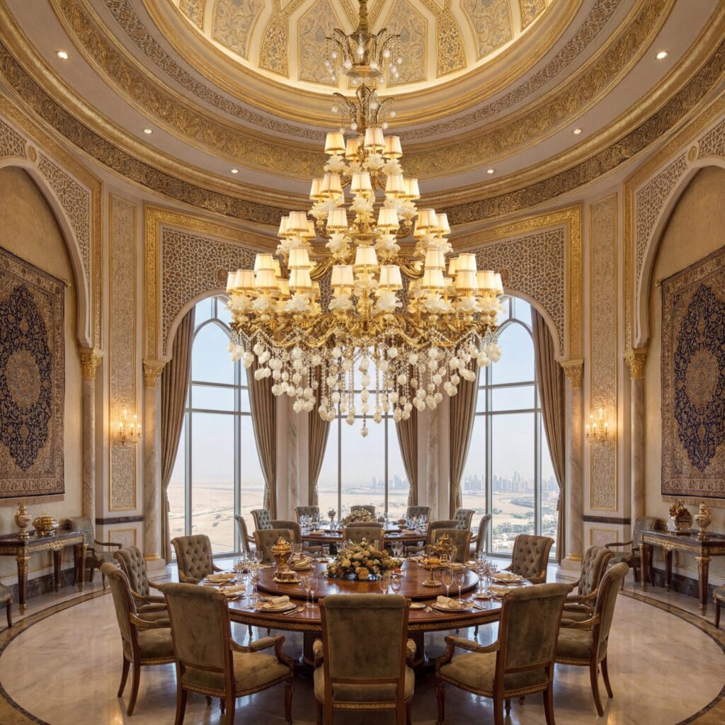 “The Golden Oasis”: A Monumental Multi-Tiered Chandelier for a Royal Majlis in Abu Dhabi