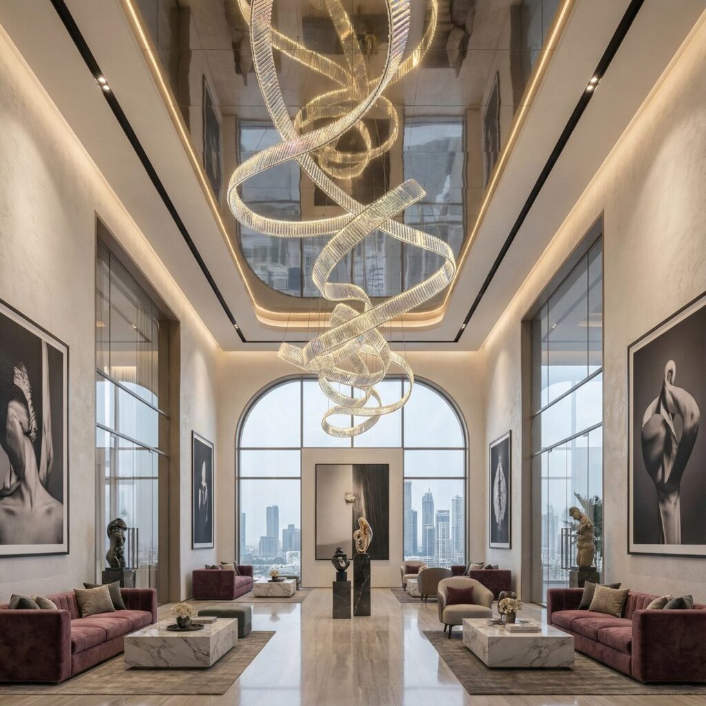 “Liquid Calligraphy”: A Monumental Ribbon Chandelier for a Dubai Art Foundation