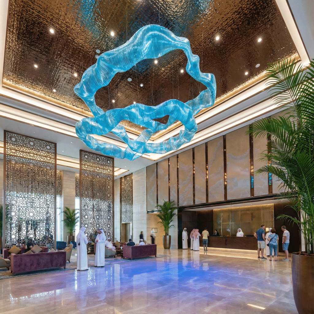“Azure Wave” A Monumental Bespoke Art Chandelier for a 5-Star Hotel Lobby in Doha, Qatar