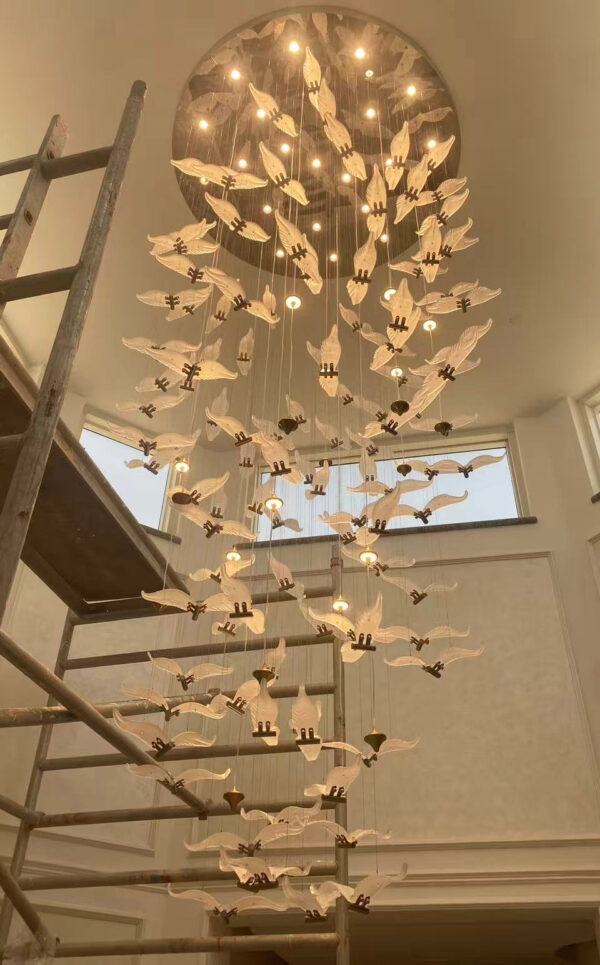 Custom Installation of Ultra-Large Art Glass Chandeliers in Qatar Villa