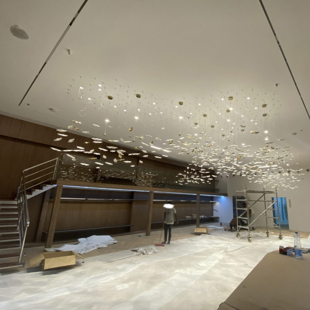 Custom Installation of Ultra-Large Art Glass Chandeliers in Qatar Villa